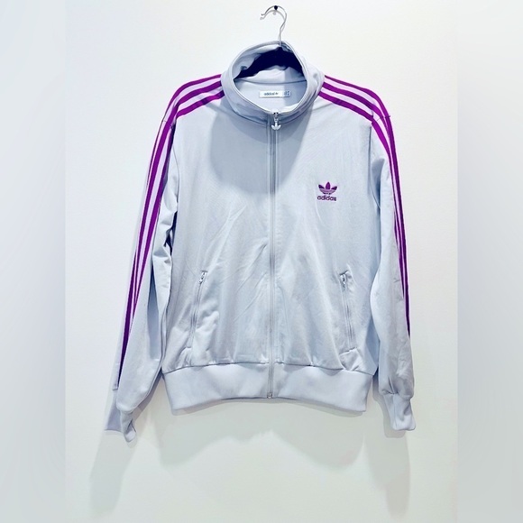 adidas Originals Jackets & Blazers - Vintage Womens Adidas Full Zip Trefoil Blue Purple Stripe Mock Neck Track Jacket
